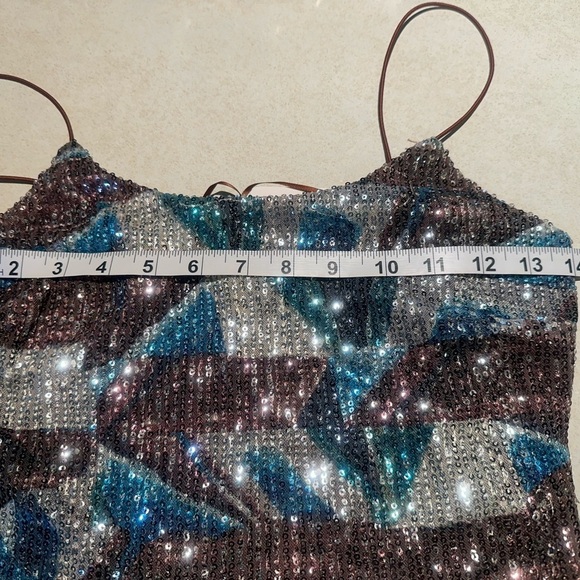 BLANC 2 Piece Maxi Blue Silver Maroon Geo Patterned Sequins Women’s Size XS/S - Picture 8 of 11